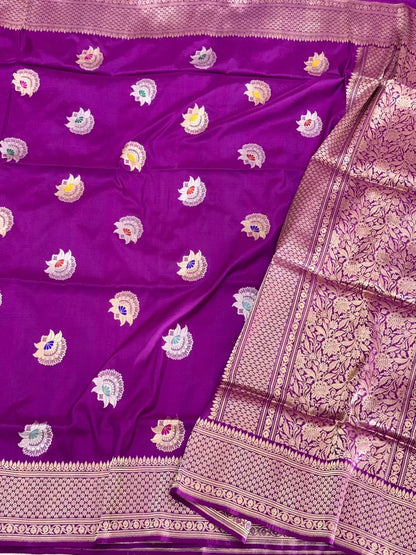 Purple 100% Pure Katan Mulberry Silk Banarasi Handwoven Saree