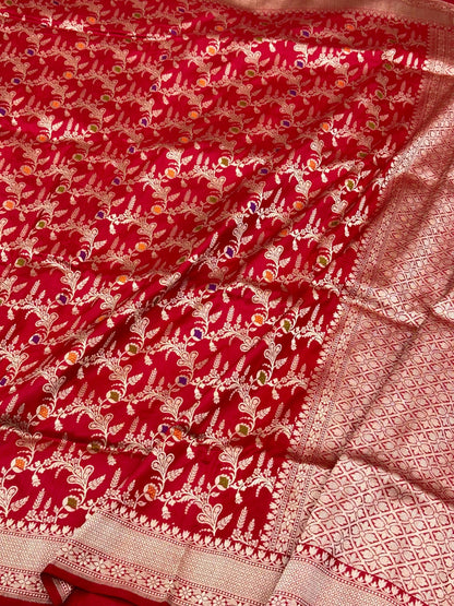 Red Pure Mulberry Katan Silk  Handloom Banarasi Saree