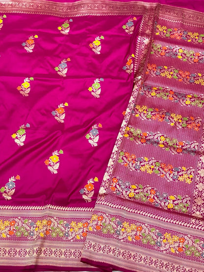 Pink Pure Mulberry Katan Silk  Handwoven Banarasi Saree - Kadhwa Weave