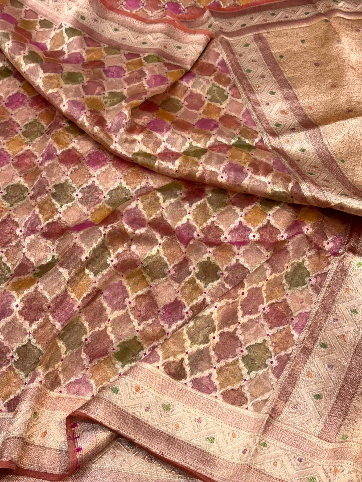 Peach Ektara Tissue Handloom Saree