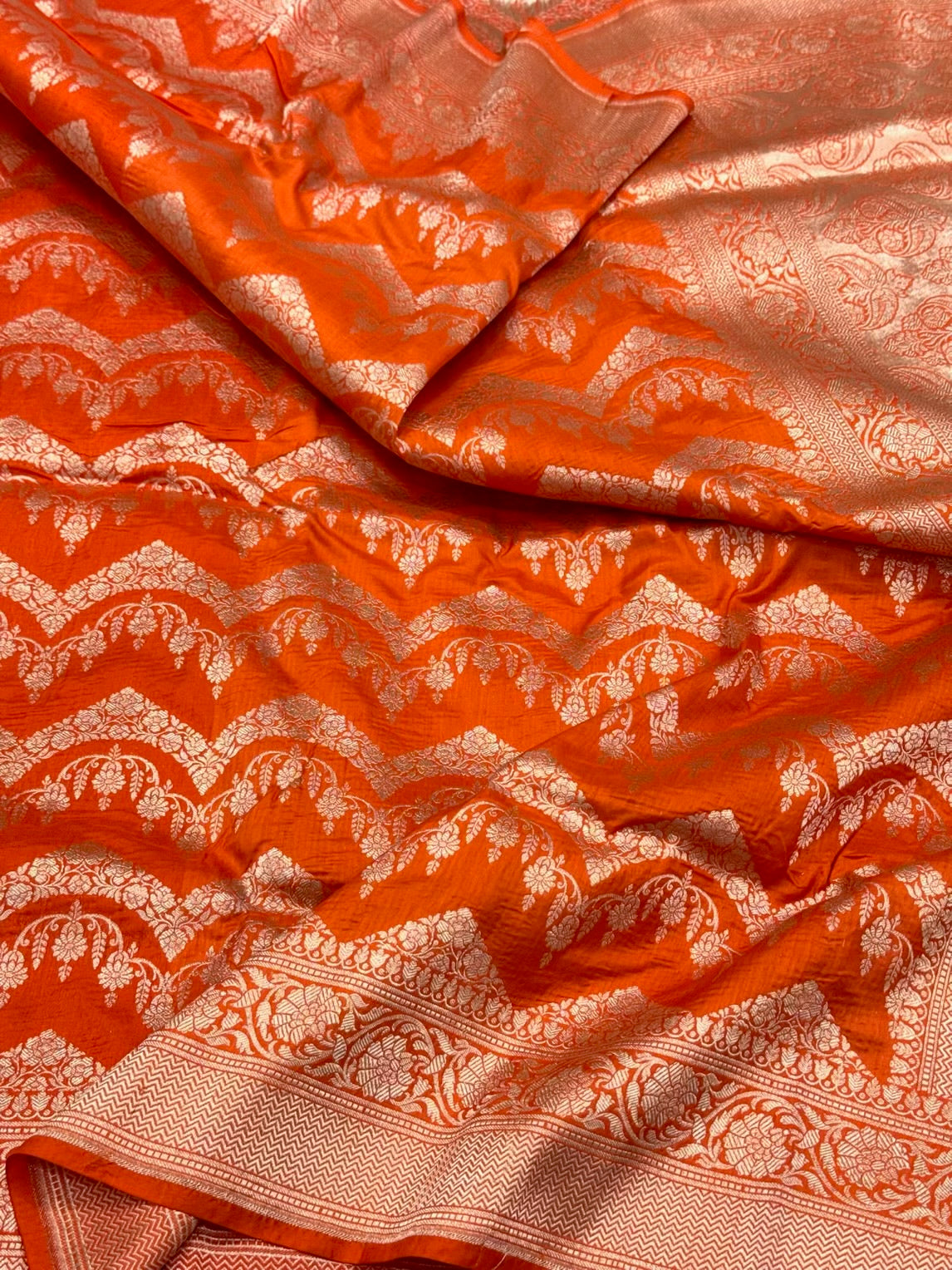 Orange Pure Katan Mulberry Silk Handloom Banarasi Saree | Modern Design |