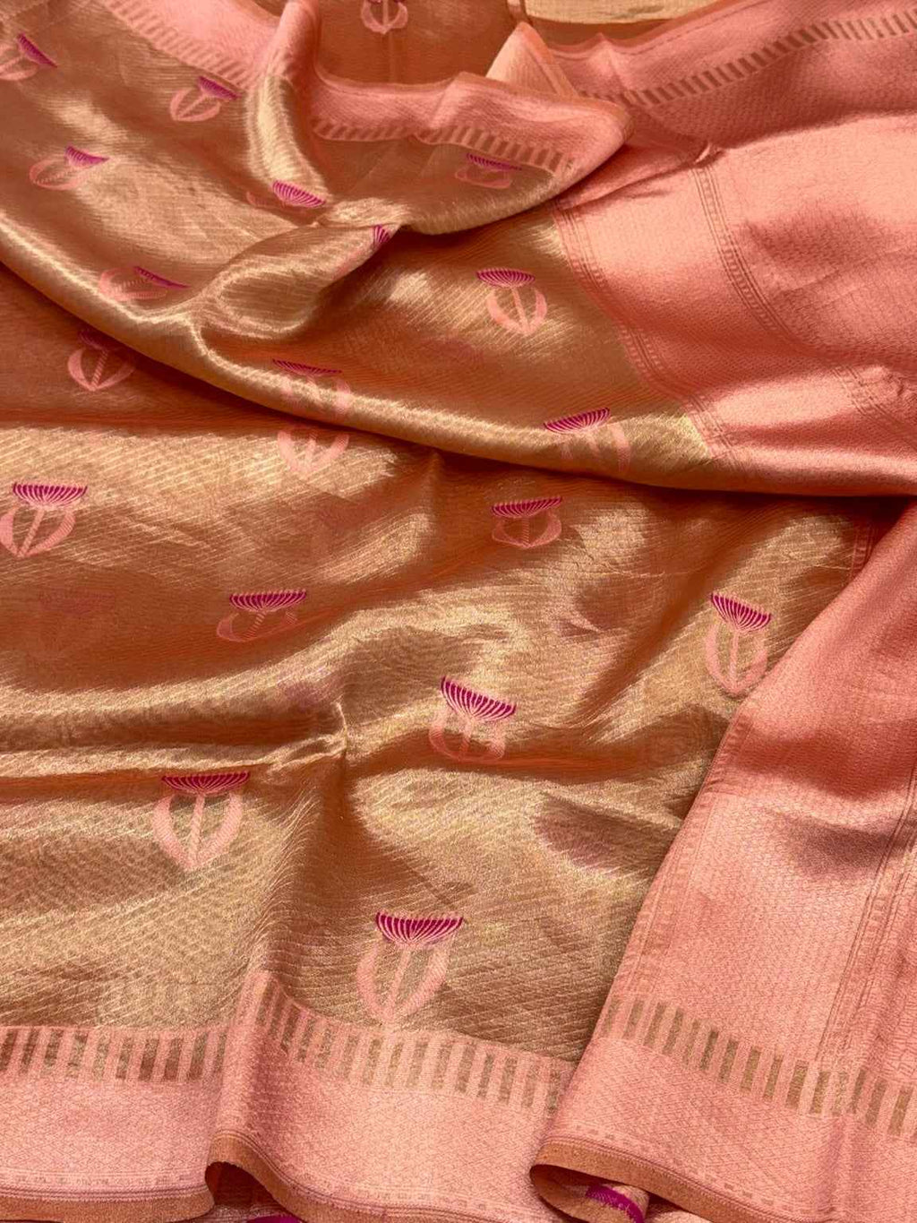 Molten Gold Pure Tissue Silk Handloom Banarasi Saree - Lightweight Banarasi Tissue Saree
