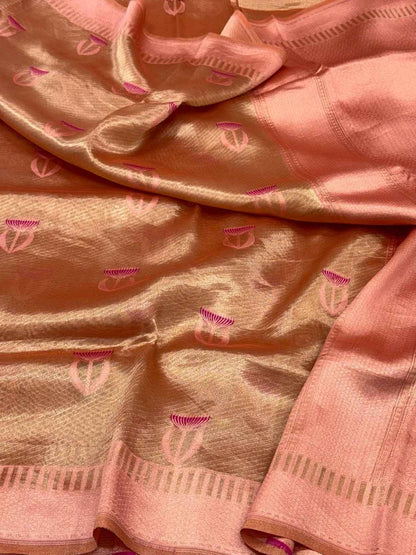 Molten Gold Pure Tissue Silk Handloom Banarasi Saree - Lightweight Banarasi Tissue Saree