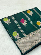 Bottle Green Pure Katan Silk Banarasi Handloom Saree