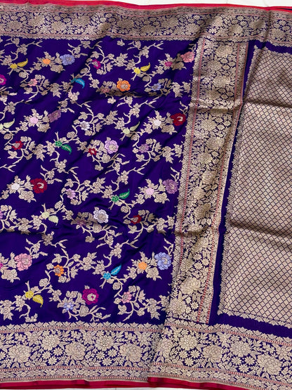 Purple Pure Double Katan Silk Handwoven Banarasi Saree | Kadhwa Technique  Authentic Banarasi Saree