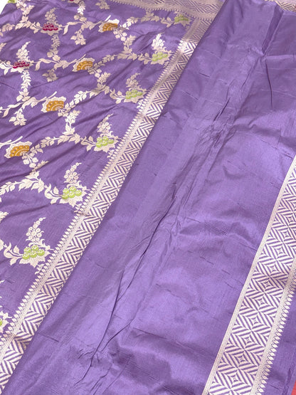Lavender Pure Mulberry Katan Silk Banarasi Handloom Banarasi Saree
