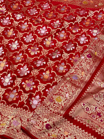 Red Pure Mulberry Silk & Pure Double Katan Silk Handwoven Premium Banarasi Saree with Kadhwa Weave