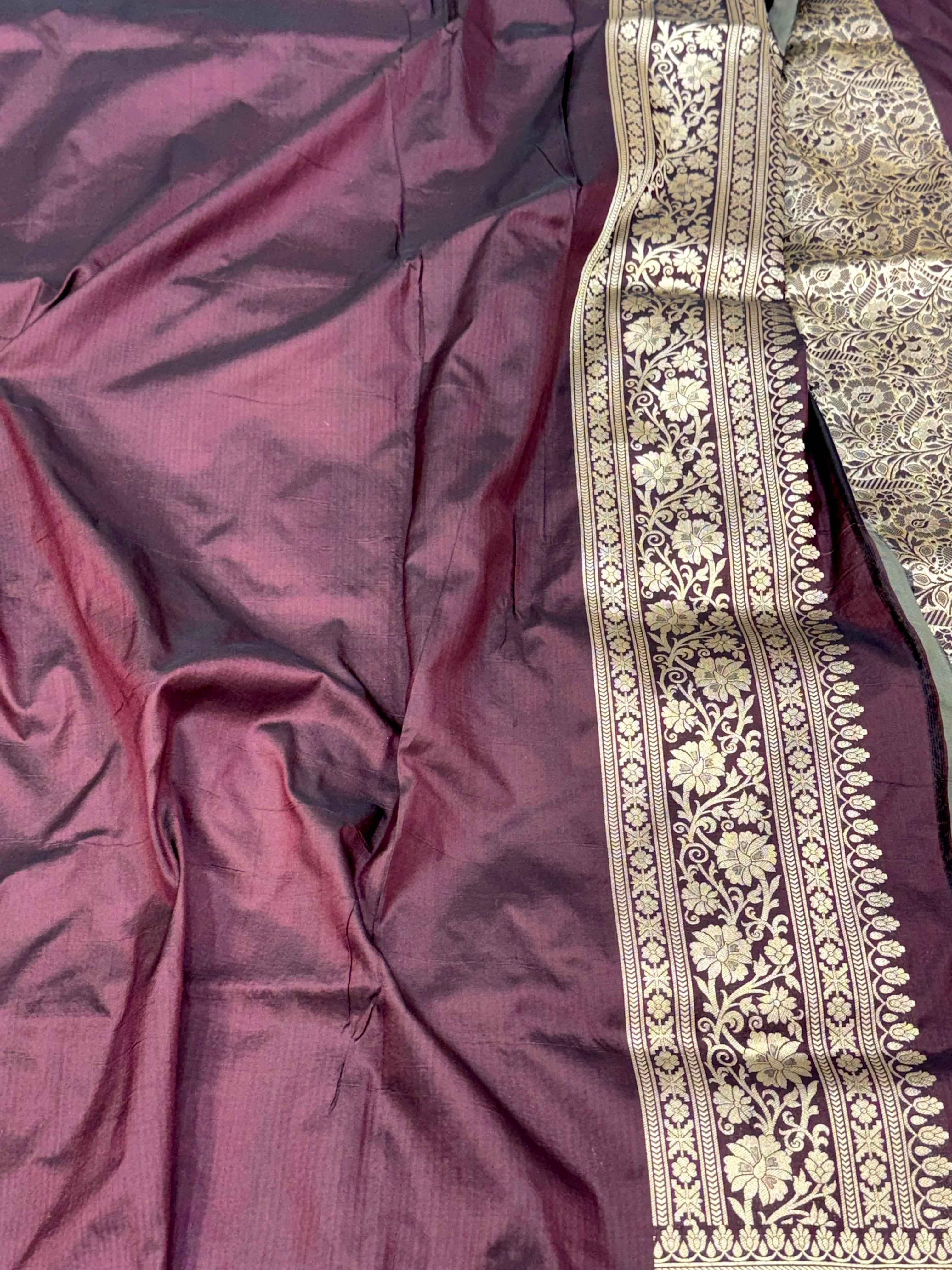 Orange Pure Mulberry Katan Silk Handloom Banarasi Saree |Kimkhaab-Brocade|