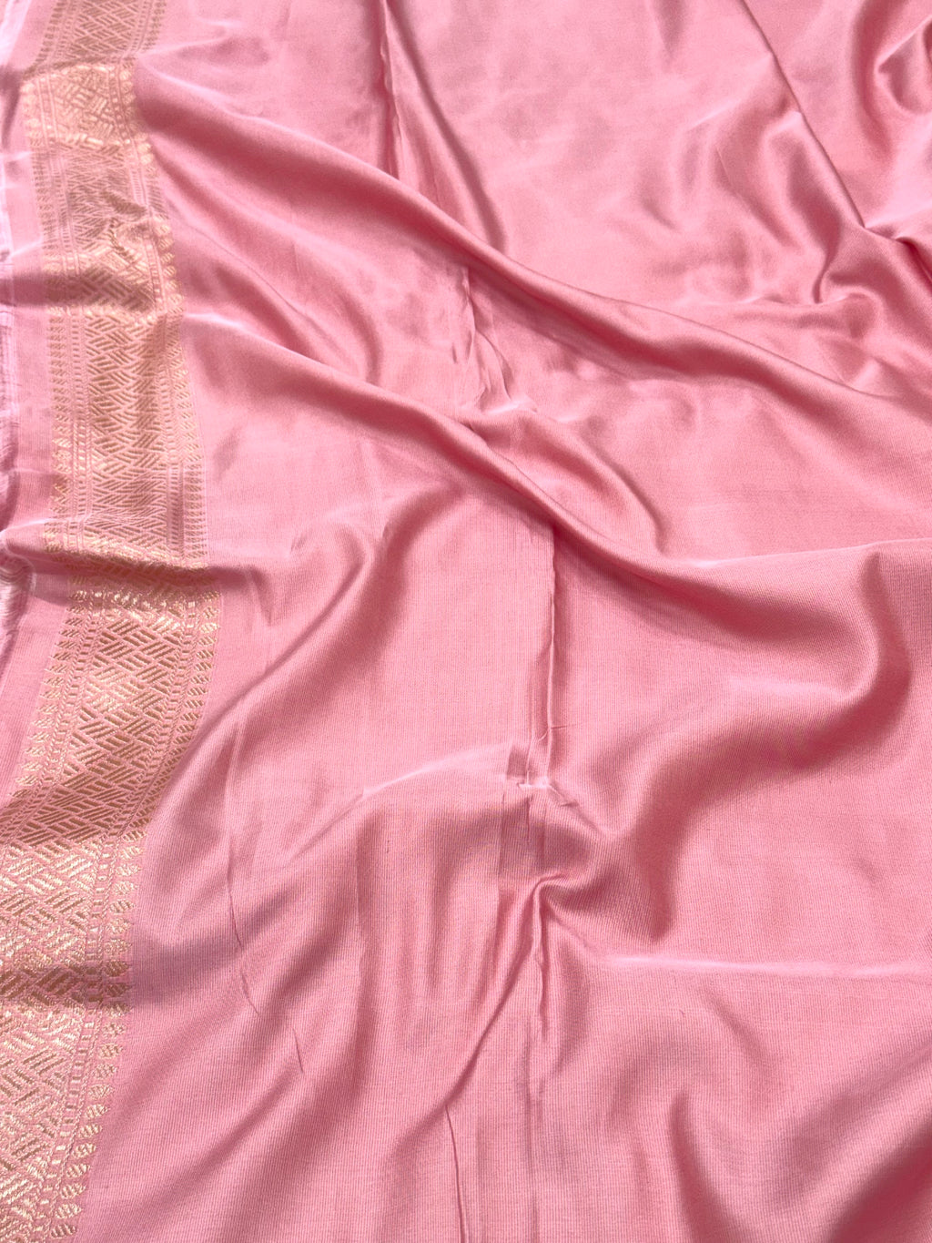 Powder Pink Pure Satin Silk Contemporary Handwoven Banarasi Saree