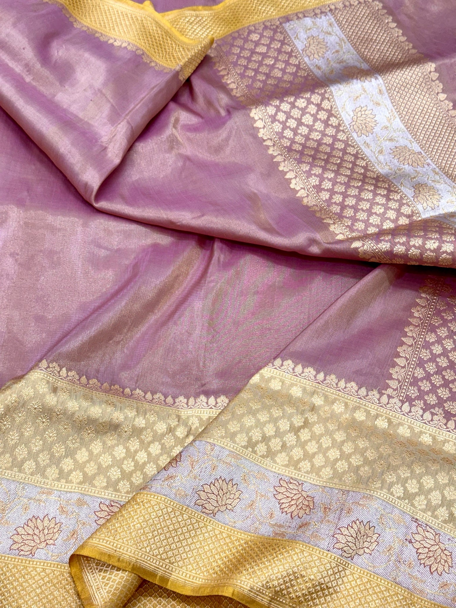 Pastel Pink Double Katan Tissue With Ektara Weave