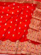 Rust Orange Pure Katan Silk Handwoven Banarasi Saree