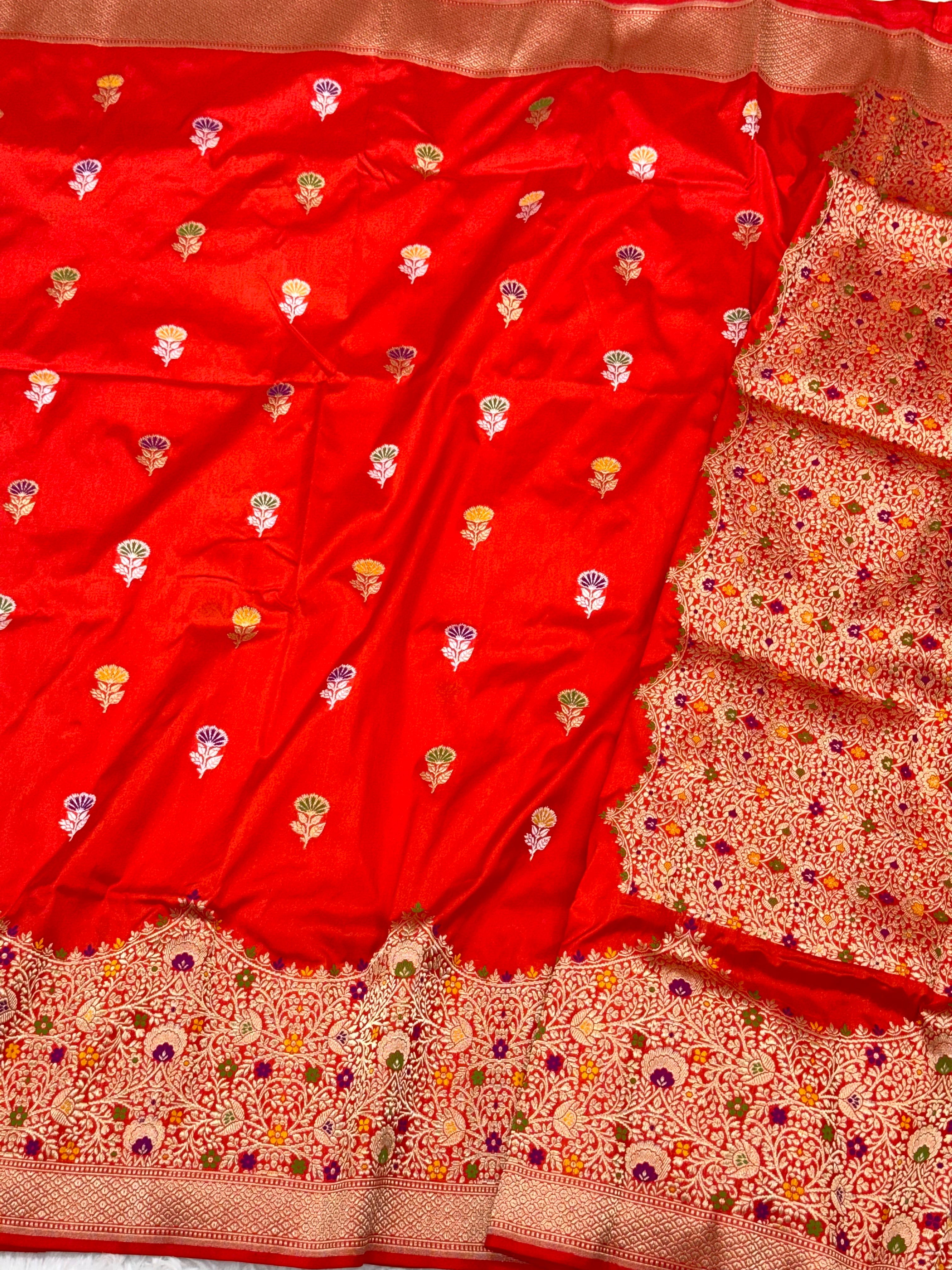 Rust Orange Pure Katan Silk Handwoven Banarasi Saree