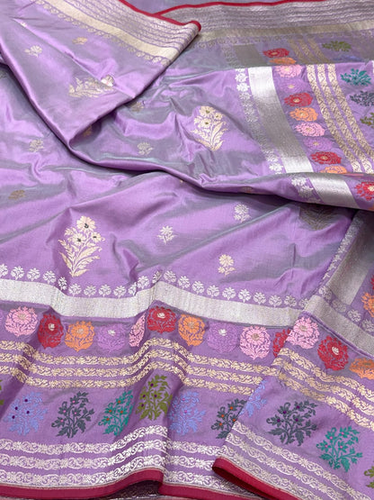 Lavender Pure Mulberry Katan Silk Handwoven | Kadhwa Technique | Banarasi Saree - New Era Of Elegance