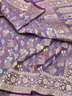 Lavender Pure Katan Silk Handwoven Saree