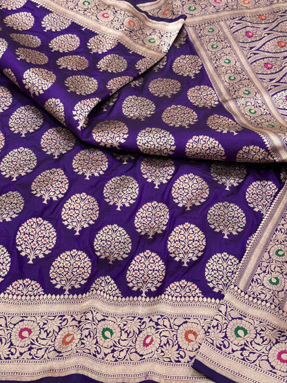 Purple Handloom Fine Banarasi Saree - Pure Mulberry Katan Silk Saree