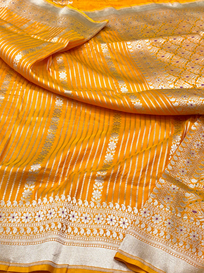 Pastel Orange Pure Mulberry Katan Silk Handloom Banarasi Modern Saree