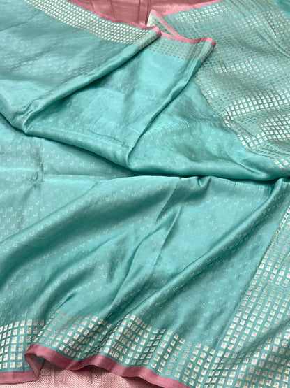Sea Green Pure Mulberry Katan Silk Handloom Banarasi Saree