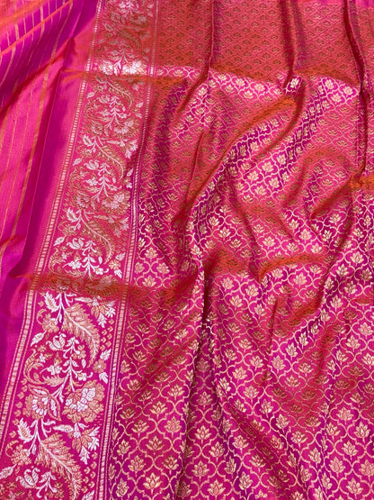 Gray Handwoven | Kadhwa + Kadhiyal Technique | Banarasi Saree - Pure Mulberry Double Katan Silk Ektara Banarasi Saree
