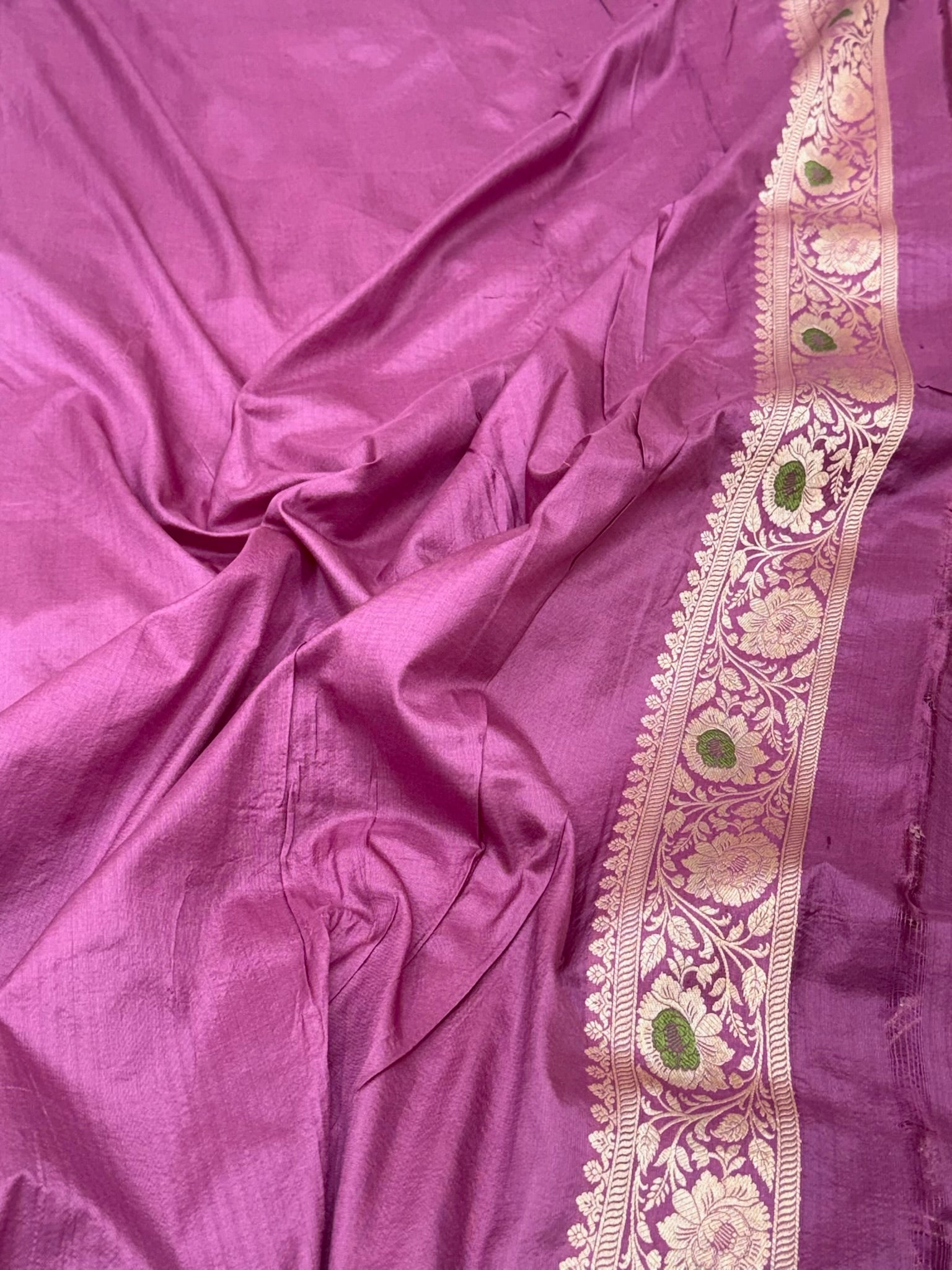 Lilac Pink Pure Katan Mulberry Silk Handloom Banarasi Saree