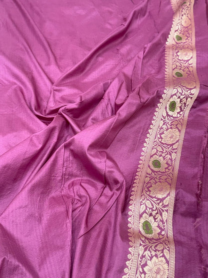 Lilac Pink Pure Katan Mulberry Silk Handloom Banarasi Saree