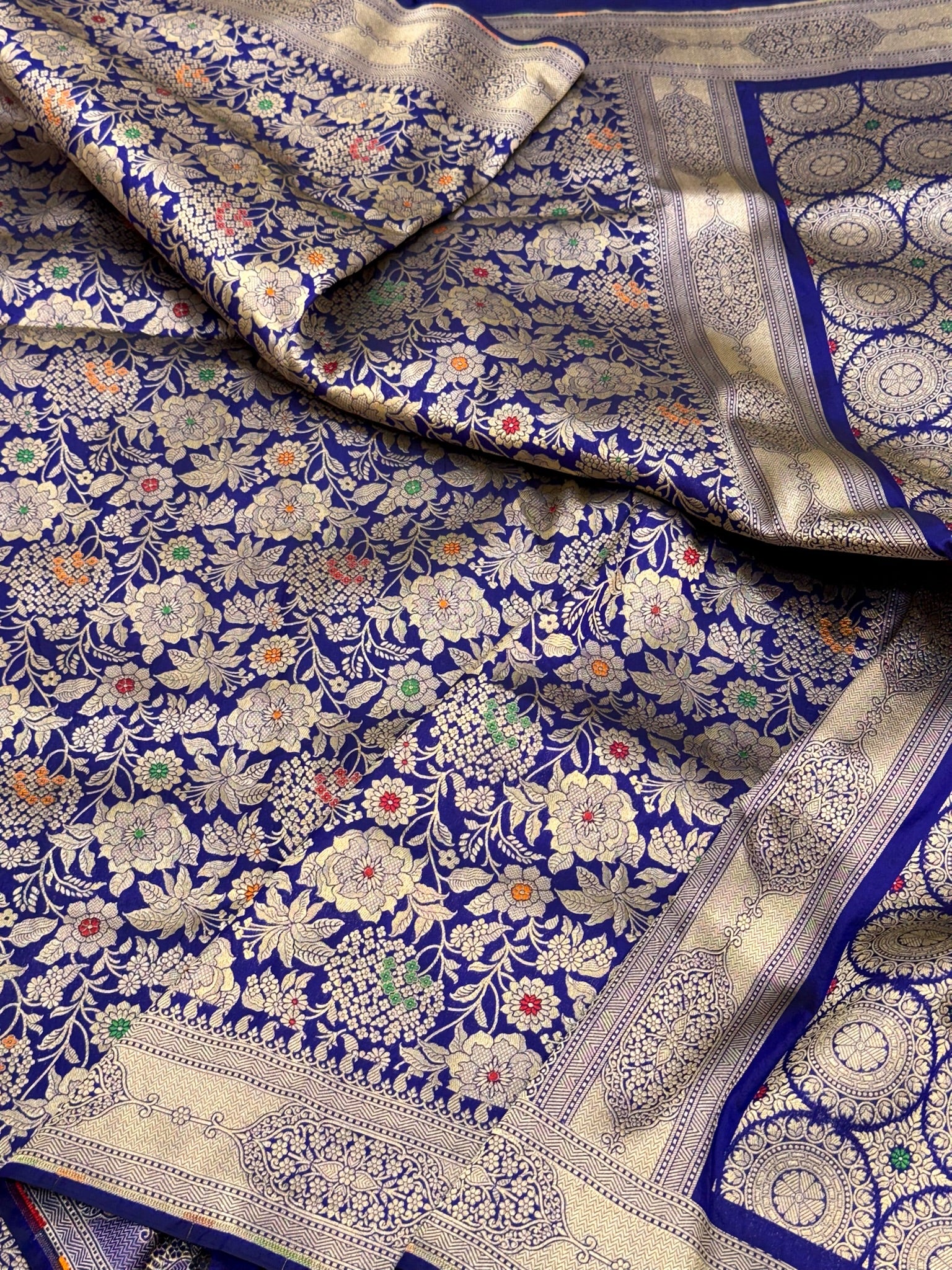 Blue Pure Katan Silk Handloom Banarasi Brocade Saree