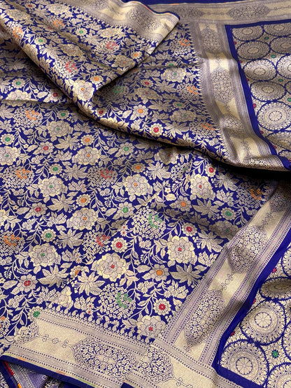 Royal Blue Pure Katan Silk Handloom Banarasi Saree |Brocade|