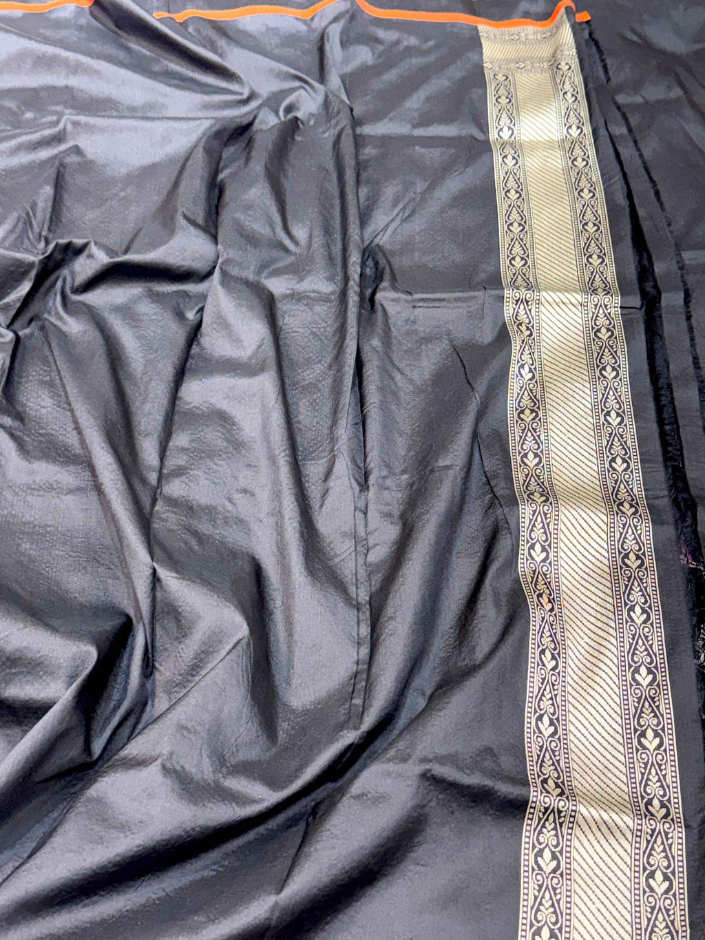 Black Pure Mulberry Katan Silk Handloom Banarasi Saree