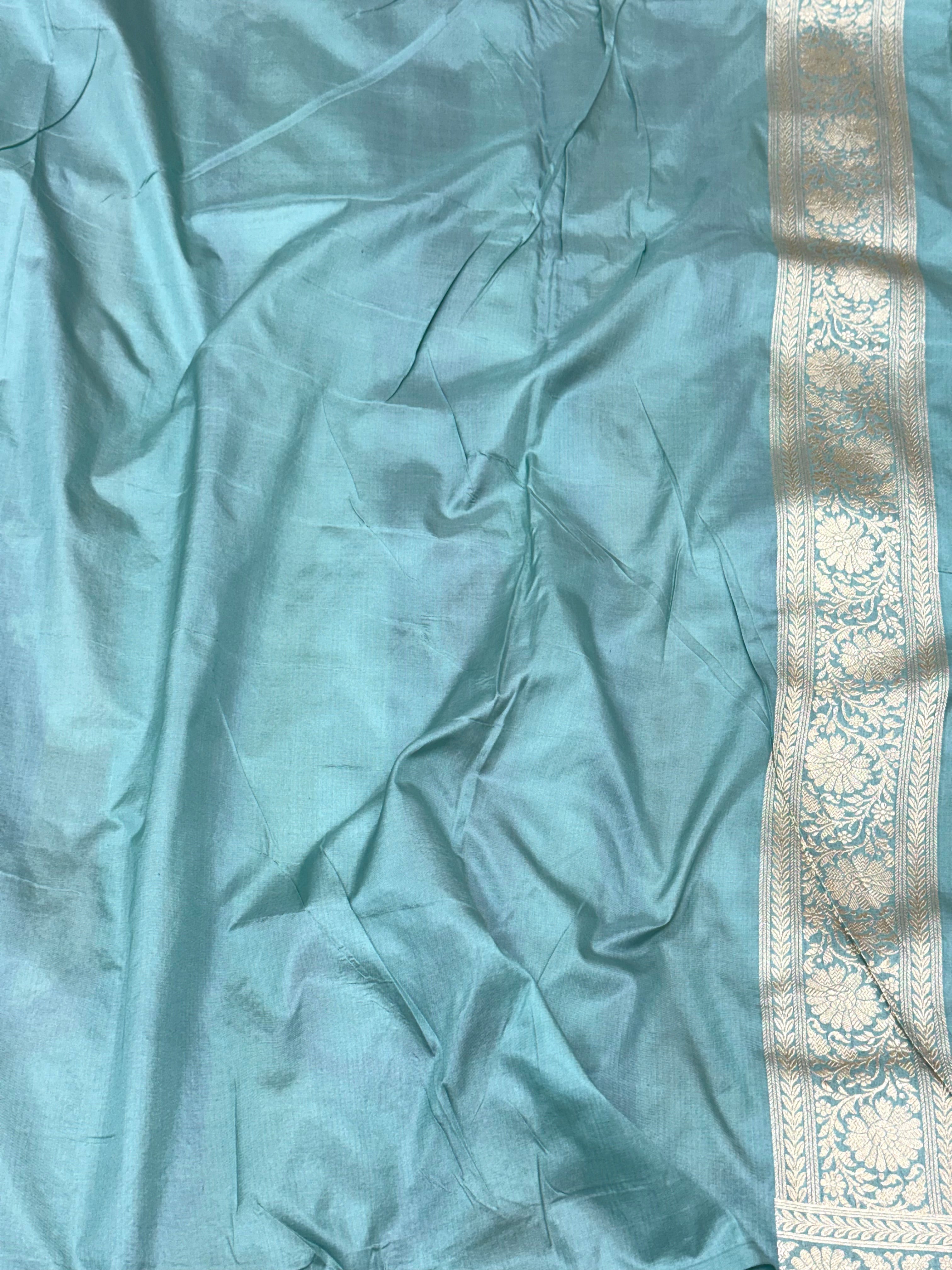 Sea Green Pure Mulberry Katan Silk Handloom Banarasi Saree