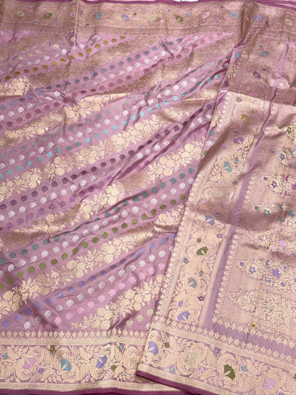 Lilac Pink Pure Double Katan Silk - Pure Mulberry Silk Saree| Kadhwa Technique | Handwoven Banarasi Luxury Saree