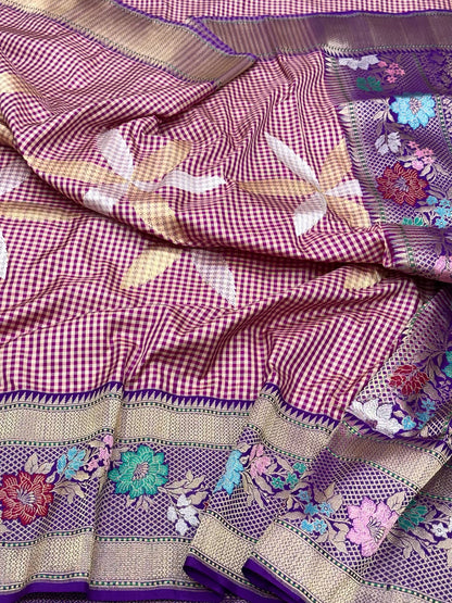 Berry Pink Pure Katan Silk Ektara Saree - Pure Mulberry Silk | Kadhwa Weave Modern Contemporary Banarasi Silk Saree