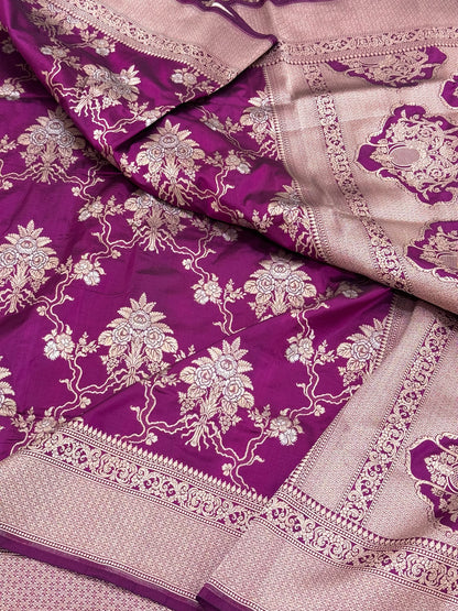 Magenta Pure Katan Silk Handloom Banarasi Saree