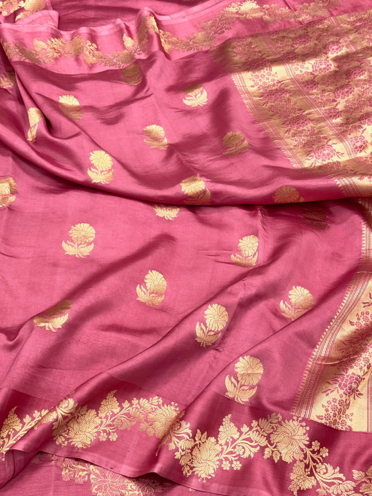 Dark Pink Pure Raw Mango Silk Handwoven Authentic Banarasi Lightweight Saree