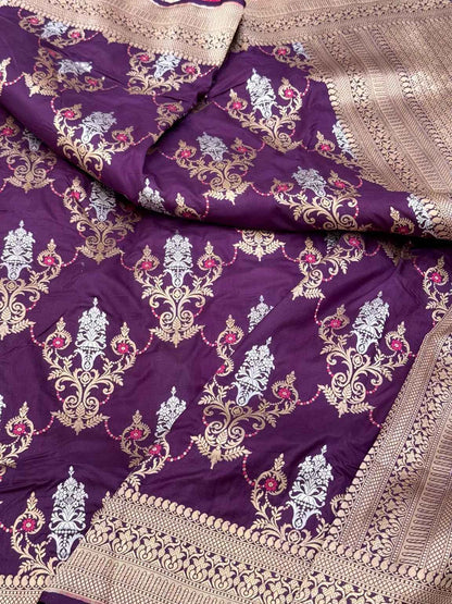 Magenta Handloom Banarasi Saree - Pure Katan Silk & Pure Mulberry Silk Banarasi Saree