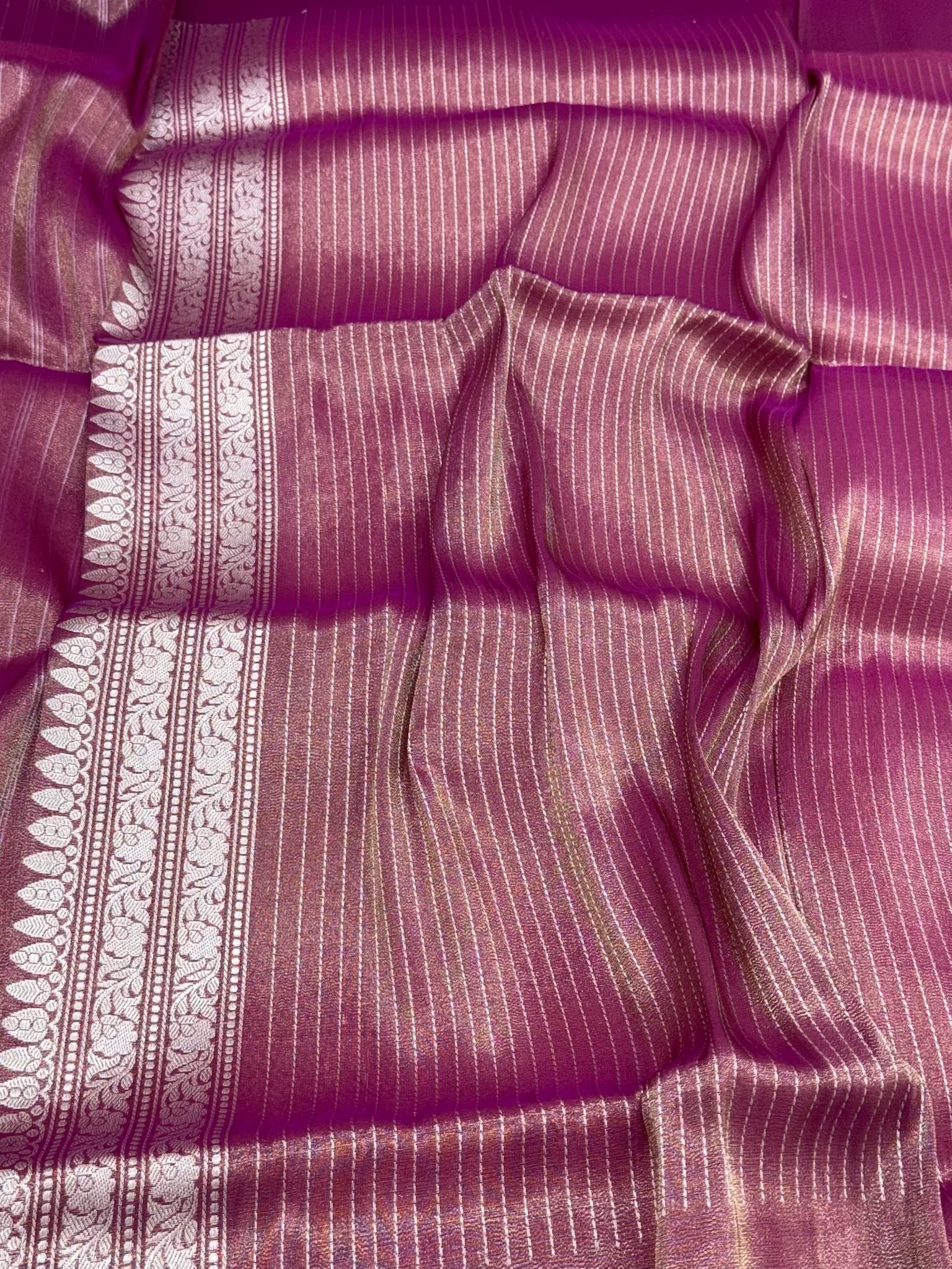 Peach Pure Kora Tissue Silk Handwoven Banarasi Saree - Kadhwa Technique | The Couture Drape