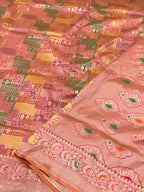 Yellowish Pink Pure Mulberry Katan Silk Handloom Banarasi Saree |Rangkaat|