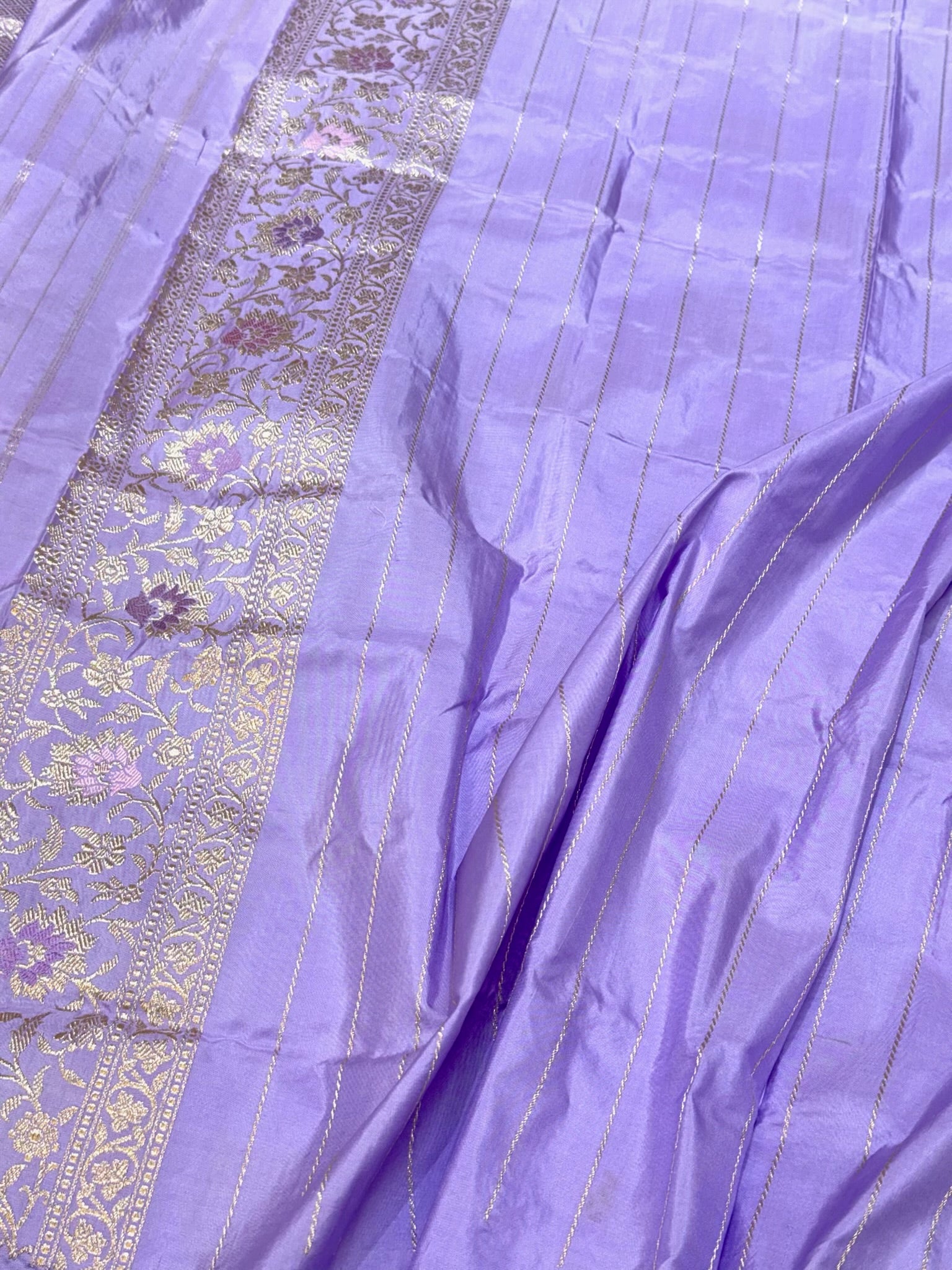 Lavender Pure Mulberry Double Katan Silk | Kadhwa Weave | Handwoven Banarasi Saree