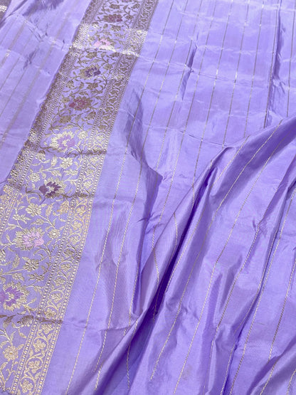 Lavender Pure Mulberry Double Katan Silk | Kadhwa Weave | Handwoven Banarasi Saree