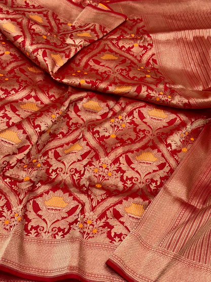 Red Pure Mulberry Silk & Pure Katan Silk Banarasi Saree - Brocade