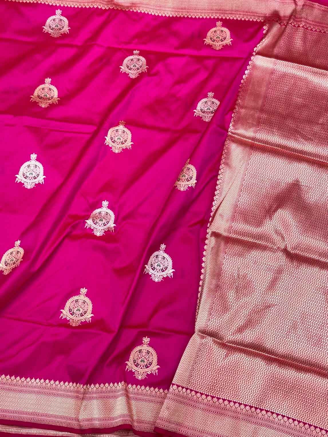 Ruby Pink 100% Pure Katan Silk Saree - 100% Pure Mulberry Silk | Kadhwa Handwoven Banarasi Saree