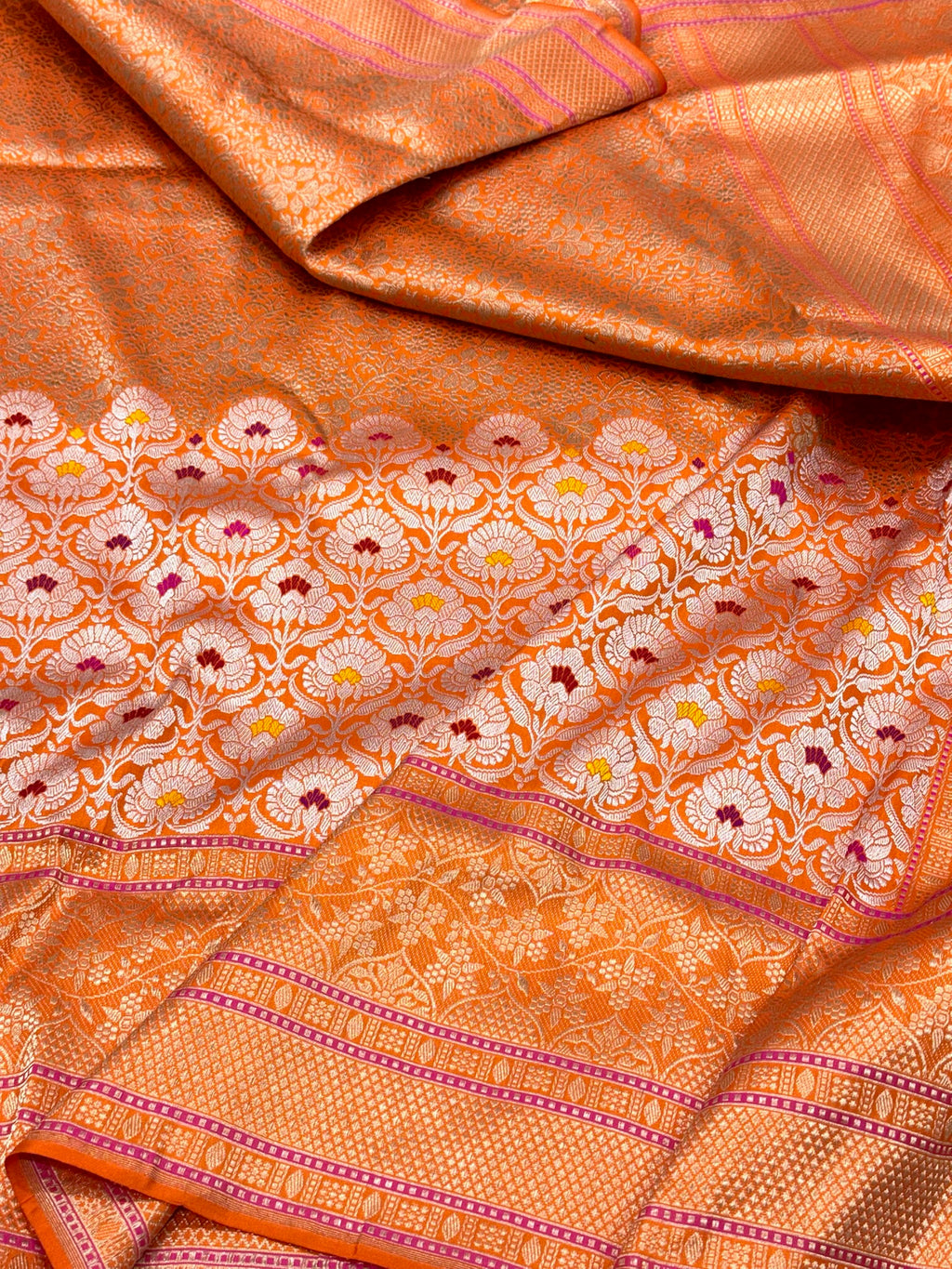 Orange Pure Katan Silk Handwoven Banarasi Brocade Saree