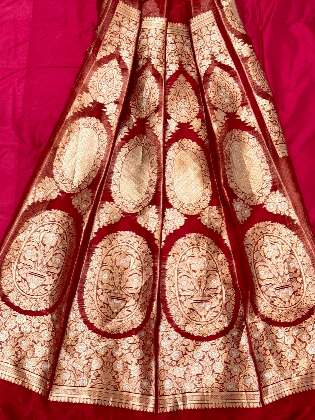 Red Kora Tissue Pure Handwoven Lahenga