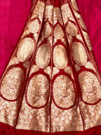 Red Kora Tissue Pure Handwoven Lahenga