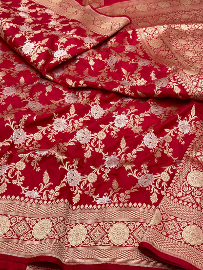 Red Banarasi Handloom Saree - Pure Mulberry Katan Silk Banarasi Saree