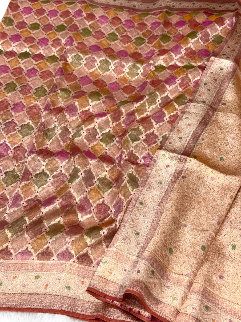 Peach Ektara Tissue Handloom Saree