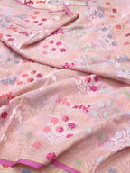 Baby Pink Pure Muslin Cotton Jamdani Handloom Banarasi Dupatta