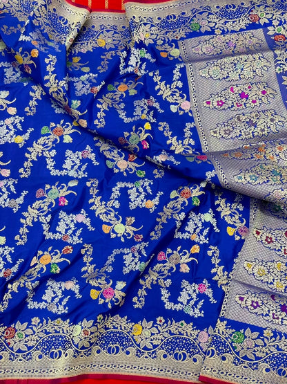 Electric Blue Pure Katan Silk Handwoven Saree