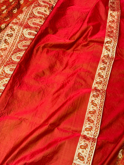 Red Pure Satin Silk Handwoven Banarasi  Saree |Tanchoi|