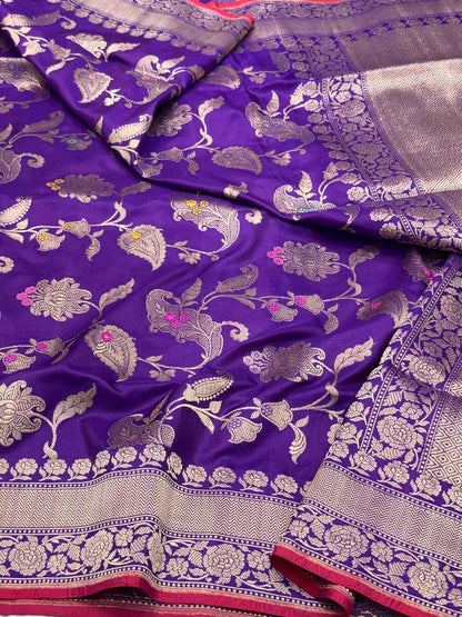 Purple Pure Katan Silk - Pure Mulberry Silk Kadhwa Technique ( Handwoven ) Banarasi Saree