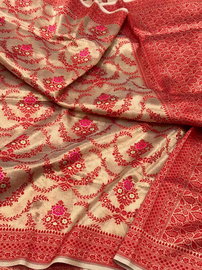 Molten Gold Tissue Pure Kora Silk & Pure Tissue Silk Handloom Banarasi Saree