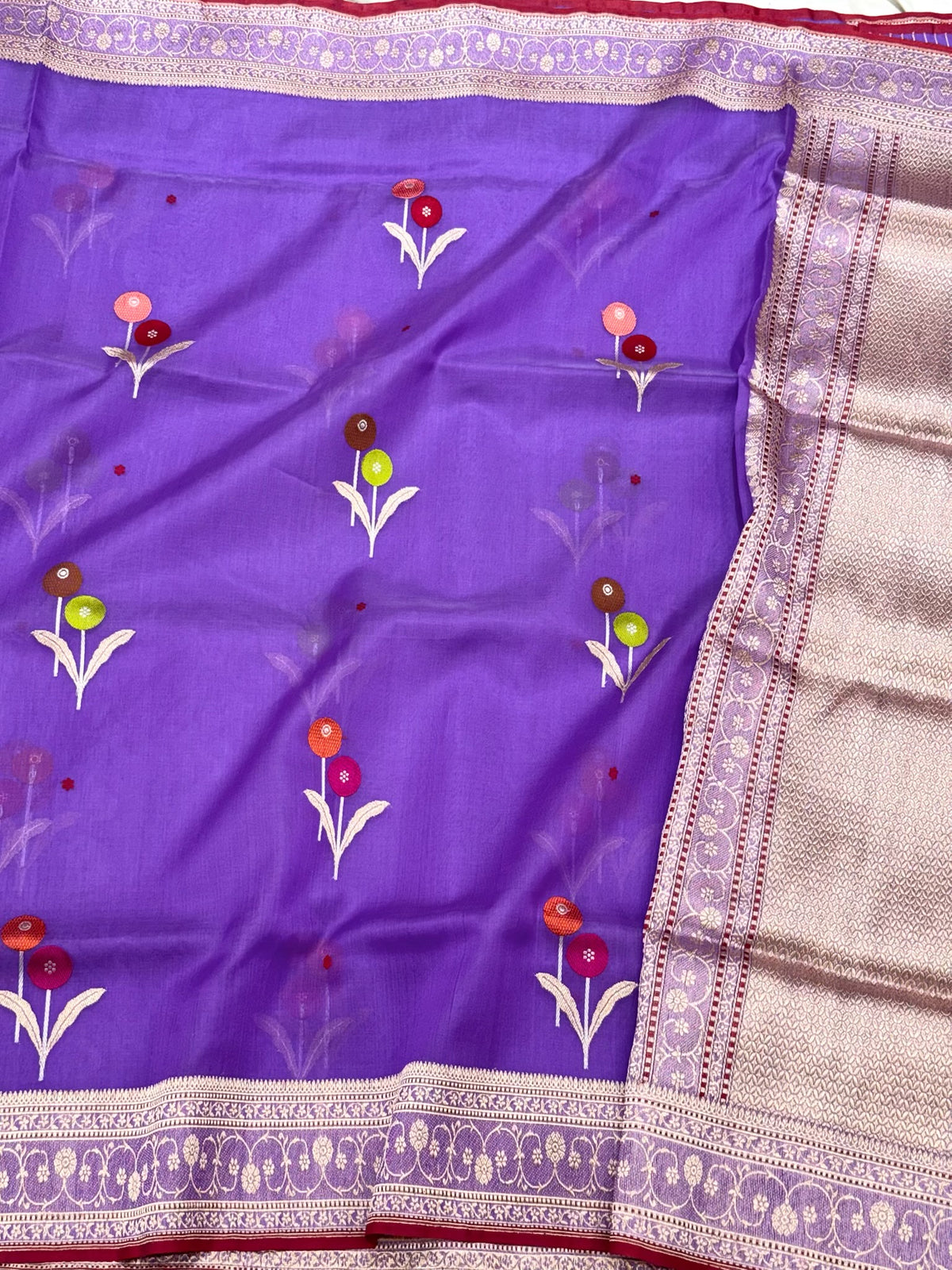 Lavender Pure Mulberry Kora Silk Handwoven Authentic Banarasi Modern Saree - Kadhwa Ektara Weave